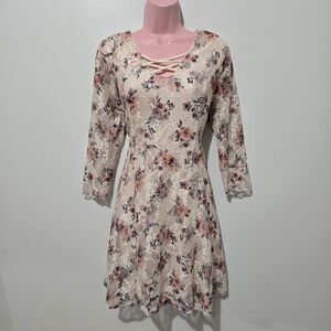 Rue 21 - Dress - Floral Print Flowy Lace 3/4 Sleeve - Size XL - Creame Pink